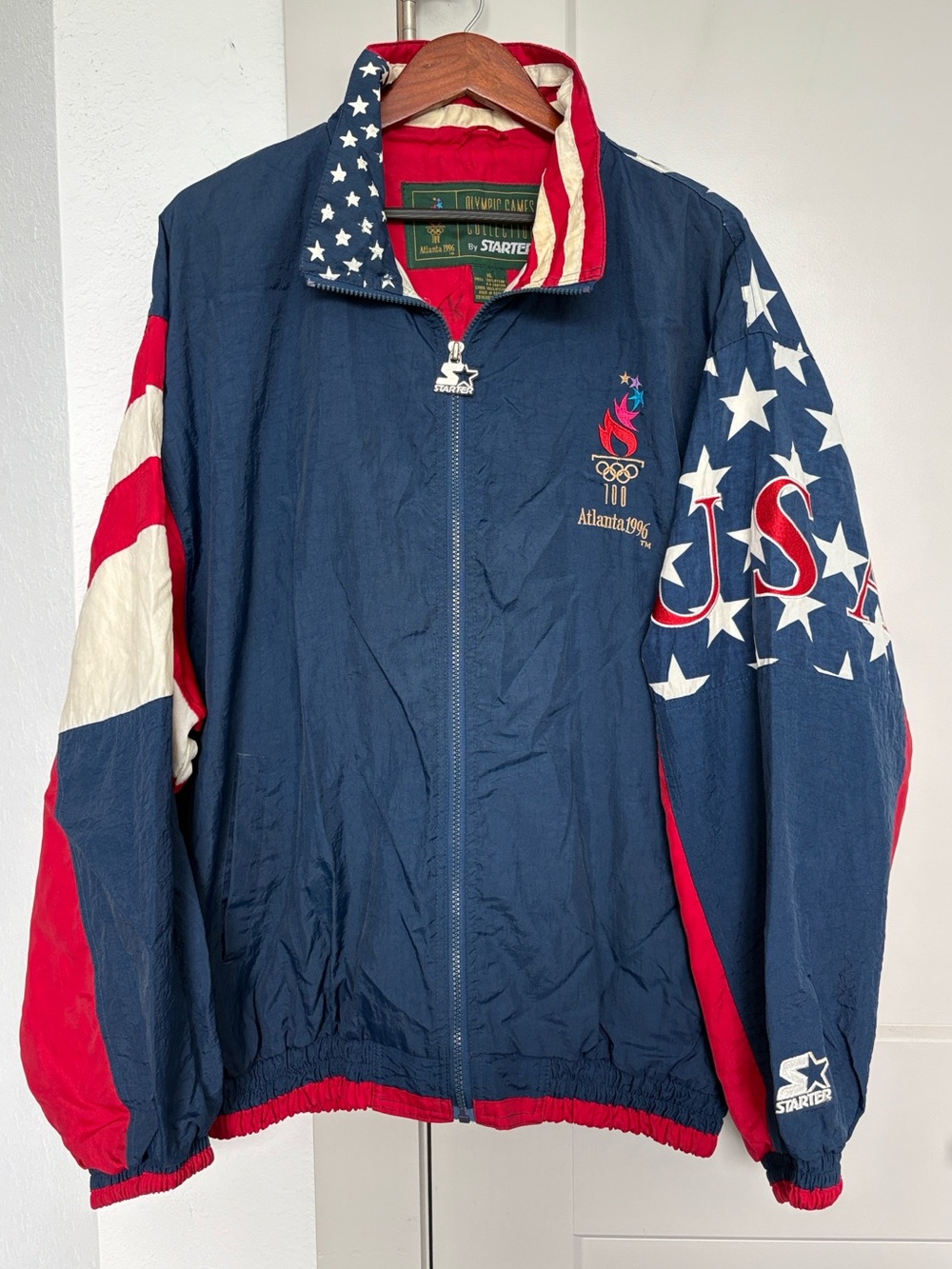 VINTAGE 1996 STARTER ATLANTA OLYMPICS USA WINDBREAKER JACKET MENS XL